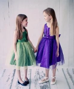 HIER_3500 Big Clearance Sale Flower Girl Dress Pleated Satin Bodice And Silver Sequin Tulle Dress Silver Party Dress Special Occasion Dress