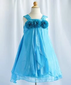 HIER_3500 Shimmery Chiffon Flower Girl Dress Dress Turquoise Party Dress Special Occasion Dress