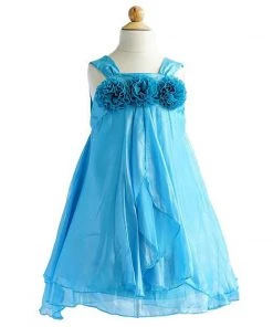 HIER_3500 Shimmery Chiffon Flower Girl Dress Dress Turquoise Party Dress Special Occasion Dress