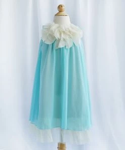 HIER_3500 Flower Girl Dress Chic Chiffon Girl Dress With Ivory Flower Neckline Turq Party Dress Special Occasion Dress Big Clearance Sale