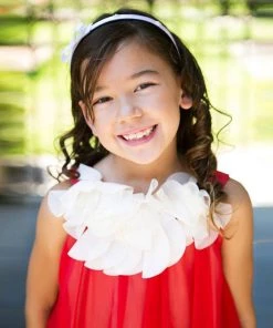 HIER_3500 Big Clearance Sale Flower Girl Dress Chic Chiffon Girl Dress With Ivory Flower Neckline Red Party Dress Special Occasion Dress