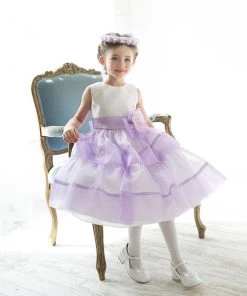 HIER_3500 Layered Mirror Organza And Satin Dress - Lilac Big Clearance Sale