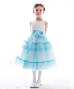 HIER_3500 Big Clearance Sale Layered Mirror Organza And Satin Dress - Pink