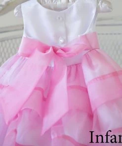 HIER_3500 Big Clearance Sale Layered Mirror Organza And Satin Dress - Pink