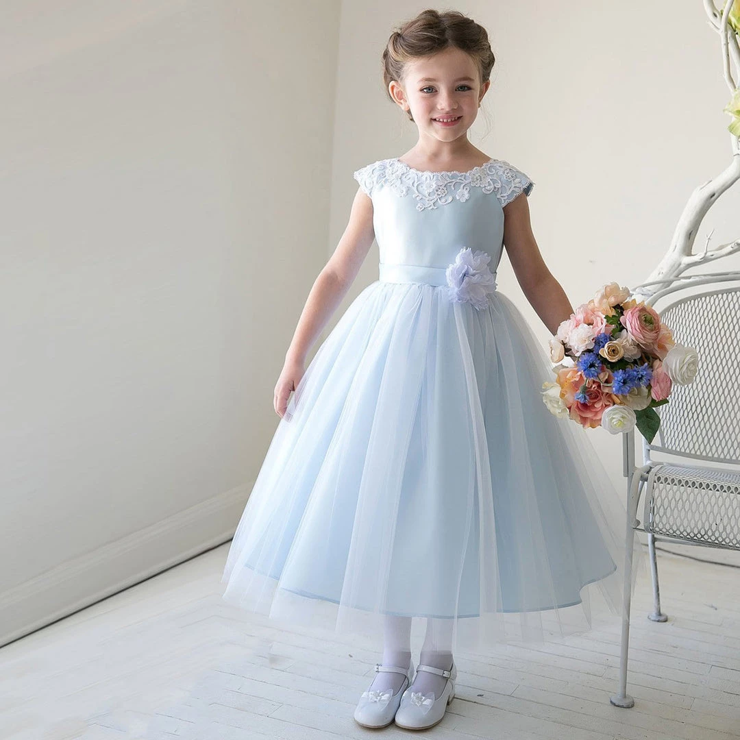 HIER_3500 Flower Girl Dress Lustrous Satin And Tulle Dress With Crochet Trim Ligh Party Dress Special Occasion Dress 1 HIER_3500 Flower Girl Dress Lustrous Satin And Tulle Dress With Crochet Trim Ligh Party Dress Special Occasion Dress