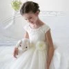 HIER_3500 Flower Girl Dress Satin And Tulle Dress With Crochet Trim Ivory Party Dress Special Occasion Dress