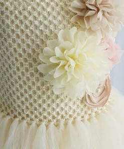 HIER_3500 Ivory Tulle Flower Dress Flower Girl Dress Party Dress Special Occasion Dress