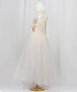 HIER_3500 Ivory Tulle Flower Dress Flower Girl Dress Party Dress Special Occasion Dress