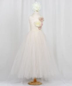 HIER_3500 Ivory Tulle Flower Dress Flower Girl Dress Party Dress Special Occasion Dress