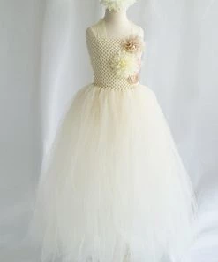 HIER_3500 Ivory Tulle Flower Dress Flower Girl Dress Party Dress Special Occasion Dress