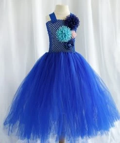 HIER_3500 Royal Blue Tulle Flower Dress Flower Girl Dress Party Dress Special Occasion Dress Big Clearance Sale