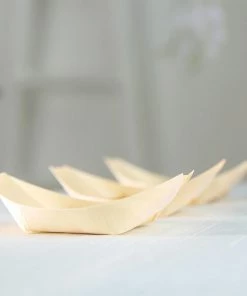 HIER_5410 50 Pack | 4.5" Natural Wooden Eco Friendly Disposable Food Boat Plates, 100% Biodegradable Disposable Dinnerware