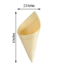 HIER_5410 50 Pack | 6" Natural Eco Friendly Disposable Pine Wood Food Cones, 100% Biodegradable Tasting Serving Cones Disposable Dinnerware 24 HIER_5410 50 Pack | 6
