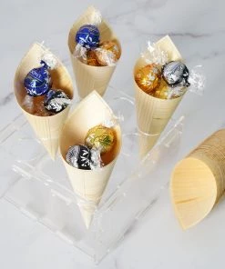 HIER_5410 50 Pack | 6" Natural Eco Friendly Disposable Pine Wood Food Cones, 100% Biodegradable Tasting Serving Cones Disposable Dinnerware 32 HIER_5410 50 Pack | 6