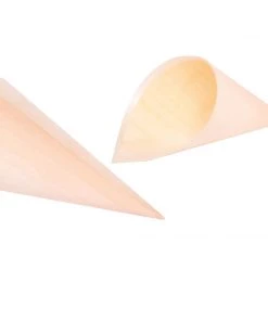 HIER_5410 50 Pack | 6" Natural Eco Friendly Disposable Pine Wood Food Cones, 100% Biodegradable Tasting Serving Cones Disposable Dinnerware 40 HIER_5410 50 Pack | 6