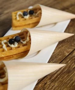 HIER_5410 50 Pack | 6" Natural Eco Friendly Disposable Pine Wood Food Cones, 100% Biodegradable Tasting Serving Cones Disposable Dinnerware 35 HIER_5410 50 Pack | 6