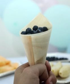 HIER_5410 50 Pack | 6" Natural Eco Friendly Disposable Pine Wood Food Cones, 100% Biodegradable Tasting Serving Cones Disposable Dinnerware 34 HIER_5410 50 Pack | 6