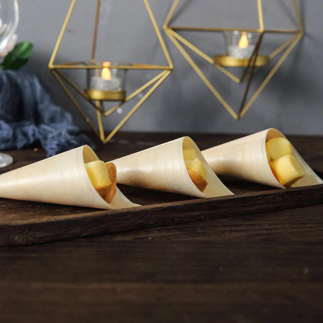 HIER_5410 50 Pack | 6" Natural Eco Friendly Disposable Pine Wood Food Cones, 100% Biodegradable Tasting Serving Cones Disposable Dinnerware 7 HIER_5410 50 Pack | 6" Natural Eco Friendly Disposable Pine Wood Food Cones, 100% Biodegradable Tasting Serving Cones Disposable Dinnerware