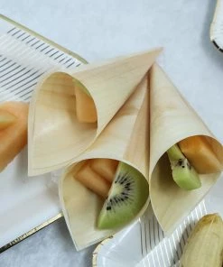 HIER_5410 50 Pack | 6" Natural Eco Friendly Disposable Pine Wood Food Cones, 100% Biodegradable Tasting Serving Cones Disposable Dinnerware 30 HIER_5410 50 Pack | 6