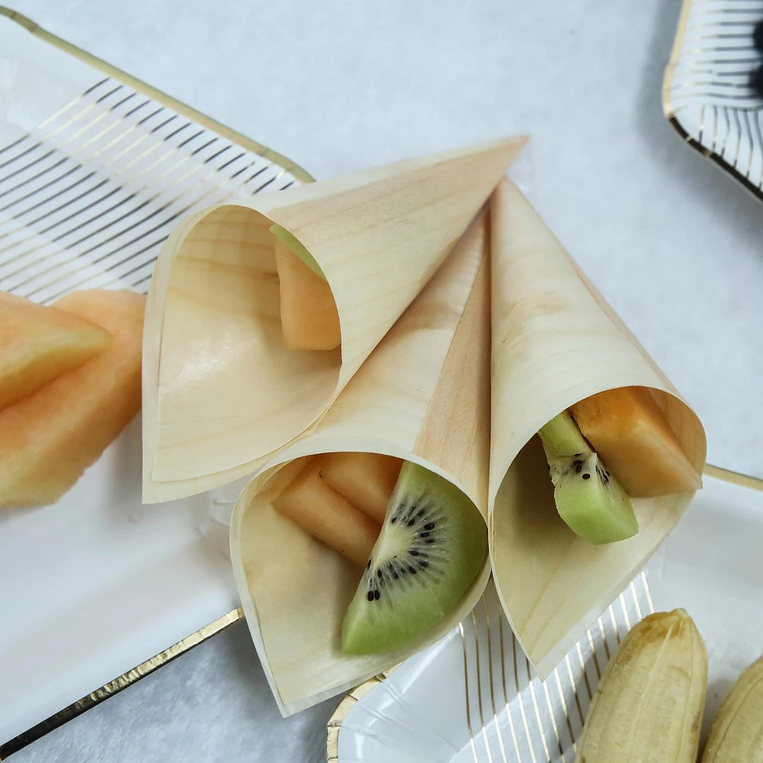 HIER_5410 50 Pack | 6" Natural Eco Friendly Disposable Pine Wood Food Cones, 100% Biodegradable Tasting Serving Cones Disposable Dinnerware 9 HIER_5410 50 Pack | 6" Natural Eco Friendly Disposable Pine Wood Food Cones, 100% Biodegradable Tasting Serving Cones Disposable Dinnerware