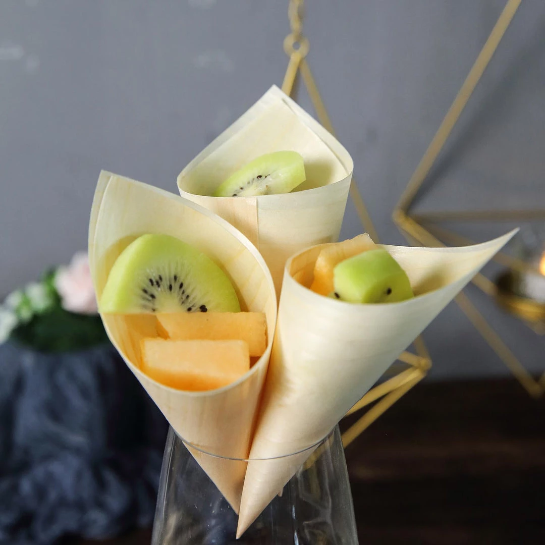 HIER_5410 50 Pack | 6" Natural Eco Friendly Disposable Pine Wood Food Cones, 100% Biodegradable Tasting Serving Cones Disposable Dinnerware 10 HIER_5410 50 Pack | 6" Natural Eco Friendly Disposable Pine Wood Food Cones, 100% Biodegradable Tasting Serving Cones Disposable Dinnerware