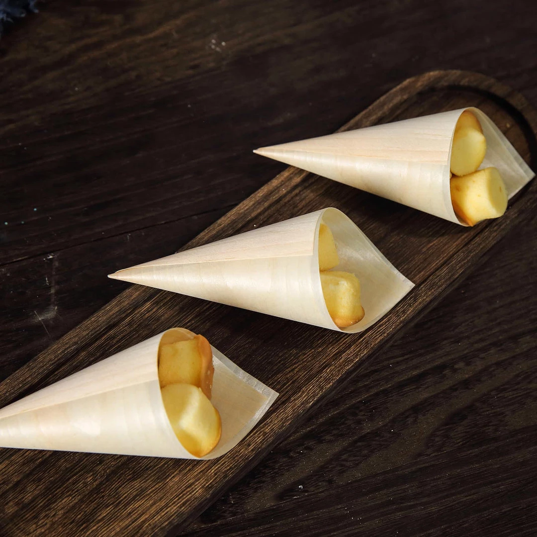 HIER_5410 50 Pack | 6" Natural Eco Friendly Disposable Pine Wood Food Cones, 100% Biodegradable Tasting Serving Cones Disposable Dinnerware 12 HIER_5410 50 Pack | 6" Natural Eco Friendly Disposable Pine Wood Food Cones, 100% Biodegradable Tasting Serving Cones Disposable Dinnerware