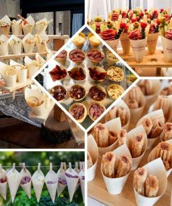 HIER_5410 50 Pack | 6" Natural Eco Friendly Disposable Pine Wood Food Cones, 100% Biodegradable Tasting Serving Cones Disposable Dinnerware 26 HIER_5410 50 Pack | 6