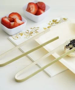 HIER_5480 50 Pack | 6" Eco Friendly Natural Disposable Bamboo Wooden Tongs Flatware