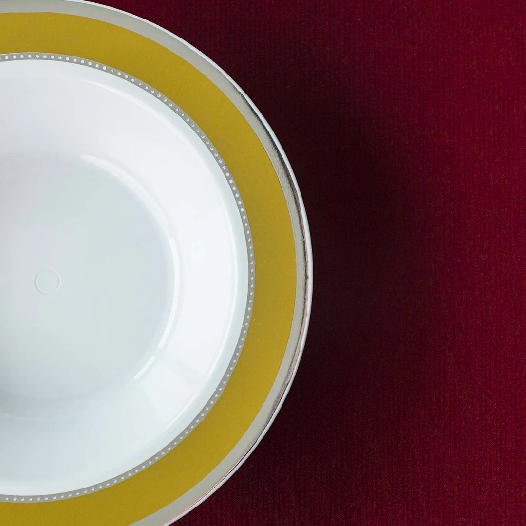 HIER_5410 10 Pack | White Round 12oz Disposable Plastic Soup Bowl With Gold & Silver Rim 8 HIER_5410 10 Pack | White Round 12oz Disposable Plastic Soup Bowl With Gold & Silver Rim
