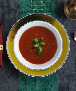 HIER_5410 10 Pack | White Round 12oz Disposable Plastic Soup Bowl With Gold & Silver Rim 16 HIER_5410 10 Pack | White Round 12oz Disposable Plastic Soup Bowl With Gold & Silver Rim