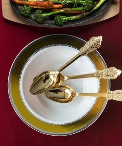 HIER_5410 10 Pack | White Round 12oz Disposable Plastic Soup Bowl With Gold & Silver Rim 18 HIER_5410 10 Pack | White Round 12oz Disposable Plastic Soup Bowl With Gold & Silver Rim