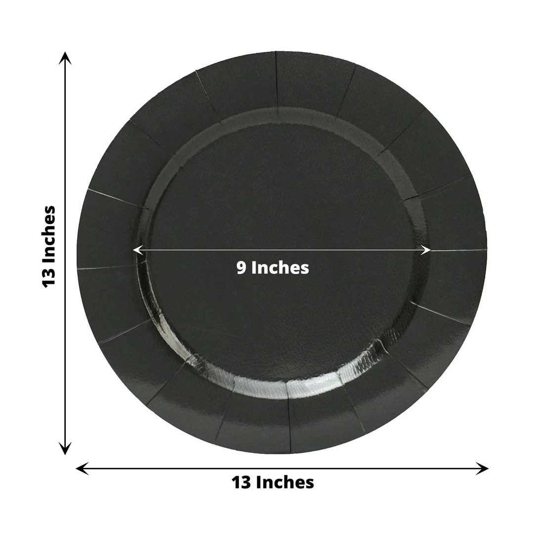 HIER_4710 10 Pack | Black 13" Disposable Charger Plates, Cardboard Serving Tray, Round With Leathery Texture - 1100 GSM Disposable Dinnerware 3 HIER_4710 10 Pack | Black 13" Disposable Charger Plates, Cardboard Serving Tray, Round With Leathery Texture - 1100 GSM Disposable Dinnerware