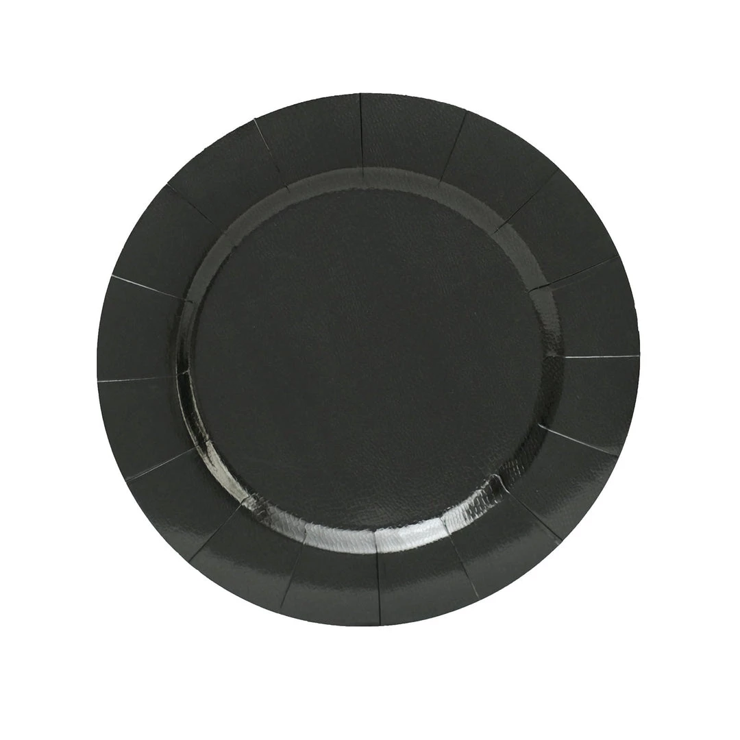 HIER_4710 10 Pack | Black 13" Disposable Charger Plates, Cardboard Serving Tray, Round With Leathery Texture - 1100 GSM Disposable Dinnerware 13 HIER_4710 10 Pack | Black 13" Disposable Charger Plates, Cardboard Serving Tray, Round With Leathery Texture - 1100 GSM Disposable Dinnerware