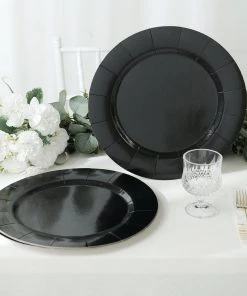 HIER_4710 10 Pack | Black 13" Disposable Charger Plates, Cardboard Serving Tray, Round With Leathery Texture - 1100 GSM Disposable Dinnerware 20 HIER_4710 10 Pack | Black 13