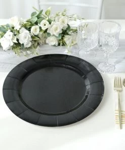 HIER_4710 10 Pack | Black 13" Disposable Charger Plates, Cardboard Serving Tray, Round With Leathery Texture - 1100 GSM Disposable Dinnerware 22 HIER_4710 10 Pack | Black 13