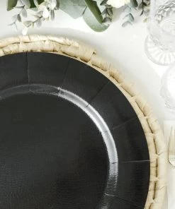 HIER_4710 10 Pack | Black 13" Disposable Charger Plates, Cardboard Serving Tray, Round With Leathery Texture - 1100 GSM Disposable Dinnerware 23 HIER_4710 10 Pack | Black 13