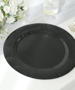 HIER_4710 10 Pack | Black 13" Disposable Charger Plates, Cardboard Serving Tray, Round With Leathery Texture - 1100 GSM Disposable Dinnerware 24 HIER_4710 10 Pack | Black 13