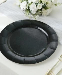 HIER_4710 10 Pack | Black 13" Disposable Charger Plates, Cardboard Serving Tray, Round With Leathery Texture - 1100 GSM Disposable Dinnerware 25 HIER_4710 10 Pack | Black 13