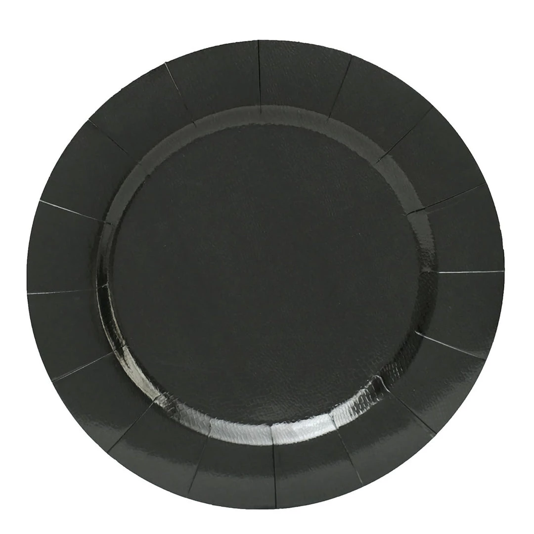 HIER_4710 10 Pack | Black 13" Disposable Charger Plates, Cardboard Serving Tray, Round With Leathery Texture - 1100 GSM Disposable Dinnerware 14 HIER_4710 10 Pack | Black 13" Disposable Charger Plates, Cardboard Serving Tray, Round With Leathery Texture - 1100 GSM Disposable Dinnerware
