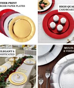 HIER_4710 Disposable Dinnerware 10 Pack | Red Disposable 13" Charger Plates, Cardboard Serving Tray, Round With Leathery Texture - 1100 GSM 16 HIER_4710 Disposable Dinnerware 10 Pack | Red Disposable 13