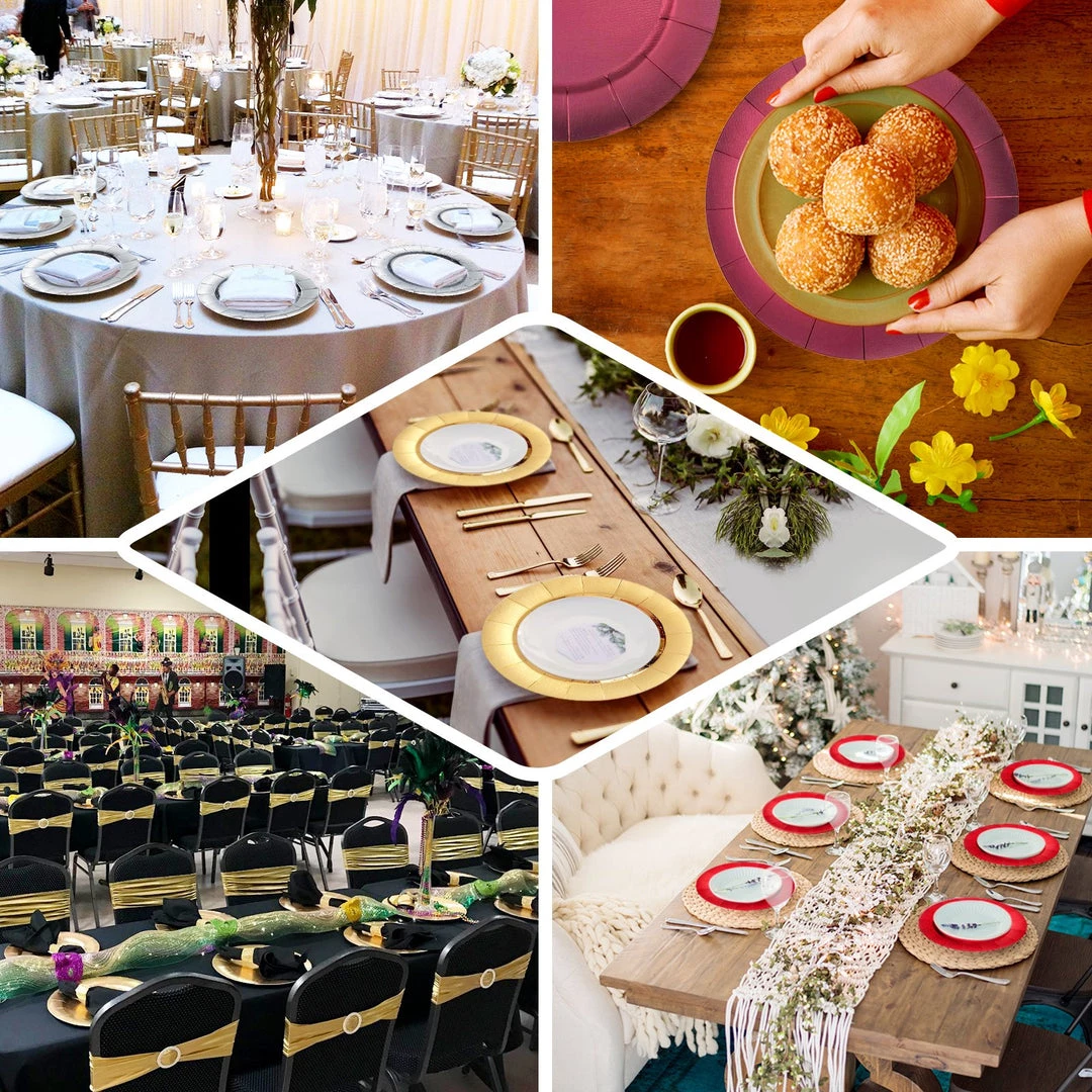 HIER_4710 10 Pack | Black 13" Disposable Charger Plates, Cardboard Serving Tray, Round With Leathery Texture - 1100 GSM Disposable Dinnerware 5 HIER_4710 10 Pack | Black 13" Disposable Charger Plates, Cardboard Serving Tray, Round With Leathery Texture - 1100 GSM Disposable Dinnerware