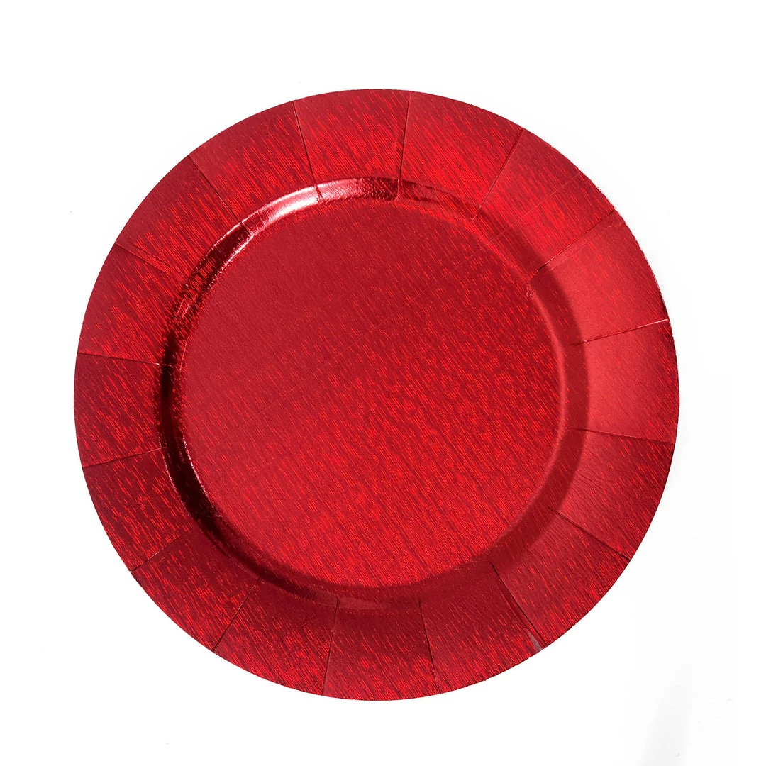 HIER_4710 Disposable Dinnerware 10 Pack | Red Disposable 13" Charger Plates, Cardboard Serving Tray, Round With Leathery Texture - 1100 GSM 13 HIER_4710 Disposable Dinnerware 10 Pack | Red Disposable 13" Charger Plates, Cardboard Serving Tray, Round With Leathery Texture - 1100 GSM
