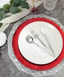 HIER_4710 Disposable Dinnerware 10 Pack | Red Disposable 13" Charger Plates, Cardboard Serving Tray, Round With Leathery Texture - 1100 GSM 21 HIER_4710 Disposable Dinnerware 10 Pack | Red Disposable 13