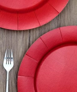HIER_4710 Disposable Dinnerware 10 Pack | Red Disposable 13" Charger Plates, Cardboard Serving Tray, Round With Leathery Texture - 1100 GSM 22 HIER_4710 Disposable Dinnerware 10 Pack | Red Disposable 13