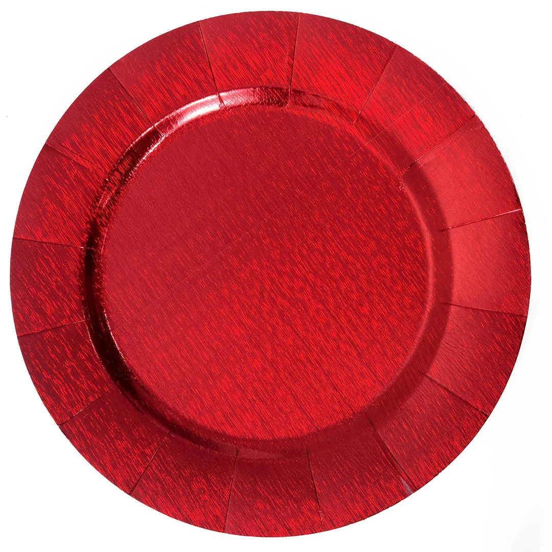 HIER_4710 Disposable Dinnerware 10 Pack | Red Disposable 13" Charger Plates, Cardboard Serving Tray, Round With Leathery Texture - 1100 GSM 12 HIER_4710 Disposable Dinnerware 10 Pack | Red Disposable 13" Charger Plates, Cardboard Serving Tray, Round With Leathery Texture - 1100 GSM