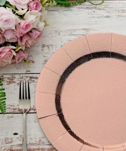 HIER_4710 10 Pack | Rose Gold Disposable 13" Charger Plates, Cardboard Serving Tray, Round With Leathery Texture - 1100 GSM