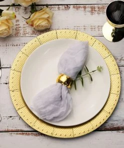 HIER_4710 10 Pack | Gold Disposable 13" Charger Plates, Cardboard Serving Tray, Round With Glitter Texture Dotted Rims - 1100 GSM Disposable Dinnerware