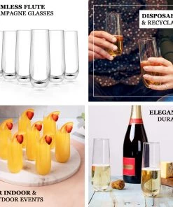 HIER_5430 6 Pack | Clear 9oz Plastic Stemless Champagne Flutes Disposable Glasses For Champagne Disposable Dinnerware