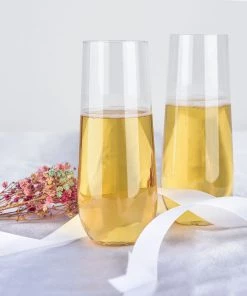 HIER_5430 6 Pack | Clear 9oz Plastic Stemless Champagne Flutes Disposable Glasses For Champagne Disposable Dinnerware