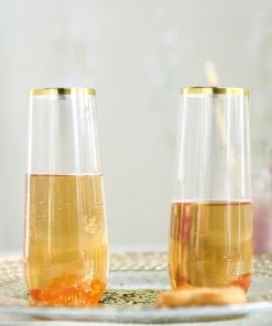 HIER_5430 Disposable Dinnerware 6 Pack | Gold 9oz Plastic Stemless Champagne Flutes Disposable Glasses For Champagne 22 HIER_5430 Disposable Dinnerware 6 Pack | Gold 9oz Plastic Stemless Champagne Flutes Disposable Glasses For Champagne
